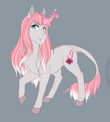 Size: 700x779 | Tagged: safe, artist:askbubblelee, oc, oc only, oc:rosie quartz, species:pony, species:unicorn, curved horn, digital art, female, glowing horn, horn, leonine tail, mare, simple background, solo
