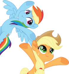 Size: 3500x3757 | Tagged: safe, artist:cloudyglow, character:applejack, character:rainbow dash, species:earth pony, species:pegasus, species:pony, my little pony: the movie (2017), .ai available, cute, dashabetes, duo, female, jackabetes, simple background, transparent background, underhoof, vector