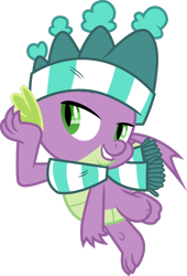Size: 1280x1879 | Tagged: safe, artist:cloudyglow, character:spike, species:dragon, episode:best gift ever, g4, my little pony: friendship is magic, bedroom eyes, clothing, hat, male, scarf, simple background, solo, standing, standing on one leg, transparent background, vector, winged spike
