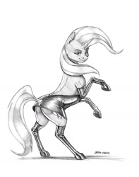 Size: 1000x1269 | Tagged: safe, artist:baron engel, character:trixie, species:pony, species:unicorn, backless, boots, butt, clothing, dress, female, grayscale, leather, leather boots, little black dress, mare, monochrome, pencil drawing, plot, rearing, shoes, simple background, solo, traditional art, white background