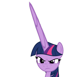 Size: 1773x1773 | Tagged: safe, artist:cloudyglow, edit, editor:rain sunburst, character:twilight sparkle, character:twilight sparkle (alicorn), species:alicorn, species:pony, angry, bust, disapproval, female, high res, horn, impossibly large horn, long horn, looking at you, mare, meme, simple background, solo, staring at you, transparent background, twilight is not amused, unamused, vector, vector edit