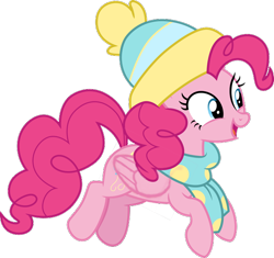 Size: 638x600 | Tagged: safe, artist:cloudyglow, edit, editor:rain sunburst, character:pinkie pie, species:pegasus, species:pony, clothing, cute, diapinkes, female, hat, looking at something, mare, open mouth, pegasus pinkie pie, race swap, scarf, simple background, solo, transparent background, vector, vector edit, winter hat, winter outfit