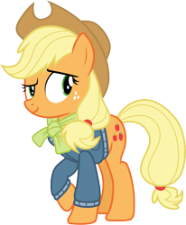 Size: 3000x3640 | Tagged: safe, artist:cloudyglow, artist:yanoda, character:applejack, species:earth pony, species:pony, episode:triple pony dare ya, .ai available, clothing, cowboy hat, cutie mark, female, freckles, hat, mare, raised hoof, simple background, solo, stetson, transparent background, vector