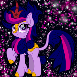 Size: 1600x1600 | Tagged: safe, artist:cloudyglow, artist:katya, edit, character:twilight sparkle, species:kirin, beautiful, cute, female, grin, kirin-ified, looking at you, raised hoof, smiling, smiling at you, solo, sparkles, species swap