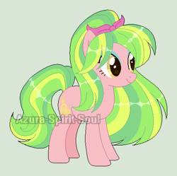 Size: 456x454 | Tagged: safe, artist:azura-spirit-soul, artist:selenaede, base used, character:lemon zest, species:earth pony, species:pony, alternate hairstyle, alternate universe, equestria girls ponified, eyeshadow, female, gray background, makeup, mare, ponified, ponytail, redesign, simple background, solo, watermark