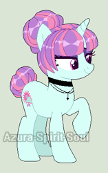 Size: 274x435 | Tagged: safe, artist:azura-spirit-soul, artist:selenaede, base used, character:sunny flare, species:pony, species:unicorn, alternate hairstyle, alternate universe, bedroom eyes, choker, cross, equestria girls ponified, eyeshadow, female, gray background, jewelry, makeup, mare, necklace, ponified, raised eyebrow, raised hoof, redesign, simple background, solo, watermark