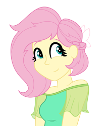 Size: 2324x2737 | Tagged: safe, artist:cloudyglow, artist:ro994, character:fluttershy, my little pony:equestria girls, alternate hairstyle, bust, clothing, female, portrait, simple background, smiling, solo, transparent background