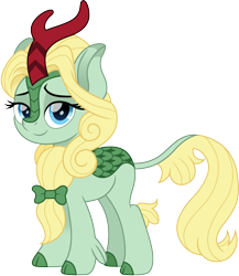 Size: 1299x1500 | Tagged: safe, artist:cloudyglow, character:dear darling, species:kirin, female, kirin-ified, lidded eyes, looking at you, ribbon, simple background, solo, species swap, transparent background