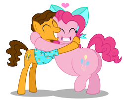 Size: 4483x3675 | Tagged: safe, artist:aleximusprime, character:cheese sandwich, character:pinkie pie, ship:cheesepie, bow, canon ship, chubbie pie, chubby, clothing, couple, cute, dating, different hairstyle, eyes closed, fat, female, flurry heart's story, hawaiian shirt, hug, in love, male, older, plump, pudgy pie, shipping, shirt, simple background, smiling, straight, transparent background, weird al yankovic