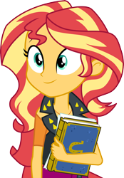 Size: 3000x4311 | Tagged: safe, artist:cloudyglow, character:sunset shimmer, equestria girls:forgotten friendship, g4, my little pony: equestria girls, my little pony:equestria girls, .ai available, absurd resolution, clothing, female, geode of empathy, magical geodes, simple background, skirt, smiling, solo, transparent background, vector, yearbook