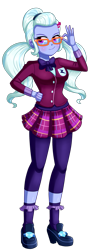 Size: 604x1696 | Tagged: safe, artist:the-butch-x, character:sugarcoat, my little pony:equestria girls, breasts, clothing, crystal prep academy uniform, crystal prep shadowbolts, female, glasses, lidded eyes, pigtails, plaid skirt, pleated skirt, school uniform, shoes, simple background, skirt, smiling, socks, solo, transparent background, twintails