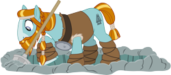 Size: 6000x2641 | Tagged: safe, artist:cloudyglow, character:rockhoof, species:earth pony, species:pony, episode:campfire tales, g4, my little pony: friendship is magic, .ai available, beard, braid, facial hair, hoof wraps, male, moustache, rockhoof's shovel, shovel, simple background, solo, stallion, tail wrap, transparent background, vector
