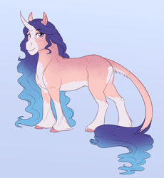 Size: 2305x2503 | Tagged: safe, artist:askbubblelee, oc, oc only, oc:lollipop, species:pony, species:unicorn, body freckles, curved horn, digital art, female, freckles, horn, leonine tail, mare, simple background, solo, unicorn oc