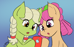 Size: 1000x633 | Tagged: safe, artist:empyu, character:apple rose, character:granny smith, apple (company), iphone, phone, younger