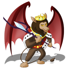 Size: 5494x5820 | Tagged: safe, artist:aleximusprime, character:scorpan, species:gargoyle, bat wings, belt, crown, flurry heart's story, jewelry, king, king scorpan, male, necklace, regalia, royalty, simple background, solo, staff, staff of sacanas, transparent background, wings