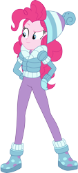 Size: 2718x6000 | Tagged: safe, artist:cloudyglow, character:pinkie pie, equestria girls:holidays unwrapped, g4, my little pony: equestria girls, my little pony:equestria girls, spoiler:eqg series (season 2), .ai available, beanie, clothing, female, hat, leggings, simple background, solo, transparent background, vector, winter outfit