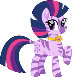 Size: 1414x1500 | Tagged: safe, alternate version, artist:cloudyglow, character:twilight sparkle, species:pony, species:zebra, amulet, cute, dock, female, jewelry, mare, raised hoof, simple background, solo, species swap, transparent background, twiabetes, zebrafied
