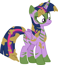 Size: 3000x3356 | Tagged: safe, artist:cloudyglow, character:twilight sparkle, character:twilight sparkle (alicorn), species:alicorn, species:pony, episode:the cutie re-mark, alternate timeline, chrysalis resistance timeline, female, messy, mud, simple background, solo, transparent background, vector