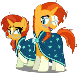 Size: 2494x2346 | Tagged: safe, artist:cloudyglow, artist:whalepornoz, edit, editor:slayerbvc, character:sunburst, species:pony, species:unicorn, g4, bedroom eyes, blushing, clothing, cute, duality, female, glasses, male, mare, ponidox, r63 paradox, raised hoof, robe, rule 63, rule63betes, self ponidox, simple background, socks (coat marking), stallion, sunbetes, sunburst's glasses, sunburst's robe, sunstone (g4 r63 sunburst), transparent background, vector, vector edit