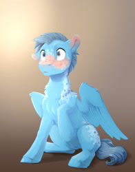 Size: 1155x1470 | Tagged: safe, artist:silfoe, oc, oc only, oc:stride primfeather, species:pegasus, species:pony, blushing, blushing profusely, ear blush, male, solo