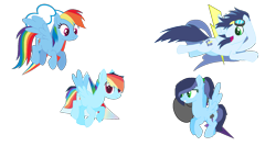 Size: 1480x790 | Tagged: safe, artist:cskazumi, artist:selenaede, base used, character:rainbow dash, character:soarin', oc, oc:electric storm, oc:rainbow prism, parent:rainbow dash, parent:soarin', parents:soarindash, species:pegasus, species:pony, ship:soarindash, brother and sister, colt, family, father and child, father and daughter, father and son, female, filly, male, mother and child, mother and daughter, mother and son, offspring, pegasus oc, shipping, siblings, simple background, straight, transparent background, wings