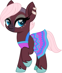 Size: 1291x1500 | Tagged: safe, artist:cloudyglow, species:earth pony, species:pony, animal crossing, clothing, crossover, dress, ear piercing, earring, eyeshadow, jewelry, makeup, movie accurate, nintendo, piercing, raised hoof, reneigh, simple background, solo, transparent background