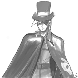 Size: 800x800 | Tagged: safe, artist:johnjoseco, character:big mcintosh, species:human, cloak, clothing, costume, grayscale, hat, humanized, mac the ripper, male, monochrome, nightmare night, solo, top hat