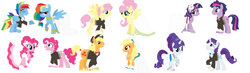 Size: 3024x880 | Tagged: safe, artist:aurora456, artist:selenaede, base used, character:applejack, character:fluttershy, character:pinkie pie, character:rainbow dash, character:rarity, character:twilight sparkle, character:twilight sparkle (unicorn), oc:dusk shine, species:earth pony, species:pegasus, species:pony, species:unicorn, applejack (male), applejacks (shipping), bubble berry, bubblepie, butterscotch, clothing, dashblitz, dress, dusktwi, elusive, female, flower, flutterscotch, hat, male, male six, mane six, mare, marriage, ponidox, rainbow blitz, rarilusive, rule 63, self ponidox, selfcest, shipping, simple background, stallion, straight, tuxedo, wedding, wedding dress, white background