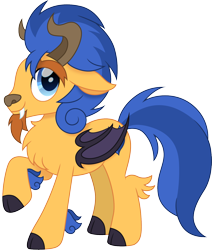 Size: 1274x1500 | Tagged: safe, artist:cloudyglow, character:flash sentry, species:pegasus, species:pony, bat wings, beauty and the beast, crossover, disney, fangs, horns, male, monster pony, movie accurate, original species, raised hoof, simple background, solo, the beast, transparent background, wings