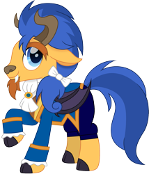 Size: 1283x1500 | Tagged: safe, alternate version, artist:cloudyglow, character:flash sentry, species:pegasus, species:pony, bat wings, beauty and the beast, clothing, crossover, disney, fangs, horns, male, monster pony, movie accurate, original species, raised hoof, ribbon, simple background, solo, the beast, transparent background, wings
