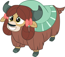 Size: 3417x3000 | Tagged: safe, artist:cloudyglow, character:yona, species:yak, episode:uprooted, g4, my little pony: friendship is magic, bow, cloven hooves, cute, female, hair bow, monkey swings, simple background, solo, transparent background, vector, yonadorable