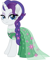 Size: 1336x1600 | Tagged: safe, artist:cloudyglow, character:rarity, species:pony, species:unicorn, braid, clothing, crossover, disney, dress, elsa, eyeshadow, female, flower, frozen (movie), frozen fever, looking at you, makeup, mare, movie accurate, queen elsarity, simple background, solo, transparent background