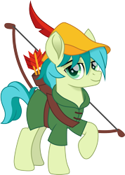 Size: 1065x1500 | Tagged: safe, artist:cloudyglow, character:sandbar, species:earth pony, species:pony, arrow, bow (weapon), bow and arrow, clothing, crossover, cute, disney, hat, looking at you, male, movie accurate, raised hoof, sandabetes, simple background, solo, stallion, transparent background, weapon