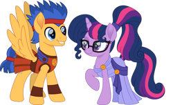 Size: 1280x778 | Tagged: safe, artist:cloudyglow, character:flash sentry, character:twilight sparkle, character:twilight sparkle (scitwi), species:pegasus, species:pony, species:unicorn, ship:flashlight, my little pony:equestria girls, armor, crossover, disney, duo, equestria girls ponified, female, glasses, greek mythology, hercules, male, mare, megara, movie accurate, sciflash, shipping, simple background, smiling, stallion, straight, transparent background, unicorn sci-twi, wings