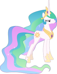 Size: 3000x3867 | Tagged: safe, artist:cloudyglow, edit, editor:slayerbvc, character:princess celestia, species:pony, species:unicorn, episode:a royal problem, g4, my little pony: friendship is magic, annoyed, celestia's crown, female, hoof shoes, mare, peytral, race swap, simple background, solo, transparent background, unicorn celestia, vector, vector edit, wingless