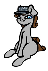 Size: 853x1280 | Tagged: safe, artist:slavedemorto, oc, oc only, species:earth pony, species:pony, clothing, female, hat, mare, patrol cap, simple background, sitting, smiling, solo, white background