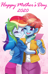 Size: 1000x1554 | Tagged: safe, artist:johnjoseco, character:rainbow dash, character:windy whistles, species:human, my little pony:equestria girls, clothing, cute, dashabetes, digital art, duo, equestria girls-ified, female, hug, mother and child, mother and daughter, mother's day, windybetes