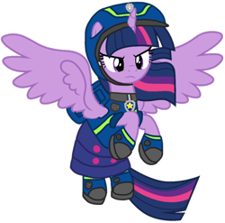 Size: 1072x1061 | Tagged: safe, artist:cloudyglow, artist:徐詩珮, edit, character:twilight sparkle, character:twilight sparkle (alicorn), species:alicorn, species:pony, series:sprglitemplight diary, series:sprglitemplight life jacket days, series:springshadowdrops diary, series:springshadowdrops life jacket days, alternate universe, chase (paw patrol), clothing, female, paw patrol, simple background, solo, spy chase (paw patrol), transparent background, vector edit