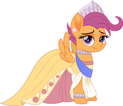 Size: 1280x1100 | Tagged: safe, artist:cloudyglow, character:scootaloo, species:pegasus, species:pony, anastasia, clothing, cosplay, costume, don bluth, dress, female, looking at you, mare, movie accurate, older, older scootaloo, simple background, transparent background, vector