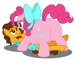 Size: 1280x1063 | Tagged: safe, artist:aleximusprime, character:cheese sandwich, character:pinkie pie, ship:cheesepie, balloonbutt, butt, digital art, fat, female, flurry heart's story, male, pudgy pie, shipping, simple background, straight, transparent background