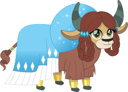 Size: 2090x1500 | Tagged: safe, artist:cloudyglow, character:yona, species:yak, cloudyglowverse, alternate universe, clothing, cloven hooves, cute, dress, female, monkey swings, older, older yona, simple background, smiling, solo, transparent background, yonadorable