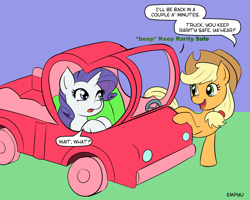 Size: 1000x800 | Tagged: safe, artist:empyu, character:applejack, character:rarity, species:earth pony, species:pony, species:unicorn, 30 minute art challenge, applejack truck, car, female, mare, rick and morty