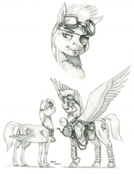 Size: 1000x1295 | Tagged: safe, artist:baron engel, oc, oc:morning lily, oc:sky brush, species:pegasus, species:pony, female, male, mare, monochrome, pencil drawing, stallion, story included, traditional art