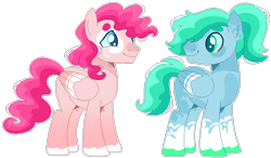 Size: 698x409 | Tagged: safe, artist:kurosawakuro, artist:selenaede, base used, oc, oc only, parent:fluttershy, parent:pinkie pie, parent:rainbow dash, parents:flutterdash, parents:pinkiedash, species:pegasus, species:pony, colored pupils, duo, half-siblings, looking at each other, magical lesbian spawn, male, offspring, simple background, smiling, stallion, transparent background