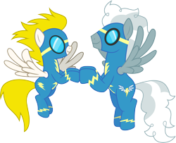 Size: 3694x3000 | Tagged: safe, artist:cloudyglow, character:silver lining, character:surprise, species:pony, clothing, duo, female, male, simple background, transparent background, uniform, vector, wonderbolts uniform