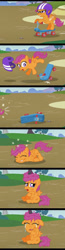 Size: 333x1290 | Tagged: safe, artist:aleximusprime, edit, editor:scootabuser, character:scootaloo, species:pegasus, species:pony, comic:i'm hurt, crash, cropped, crying, feels, helmet, ouch, scootacrash, scooter