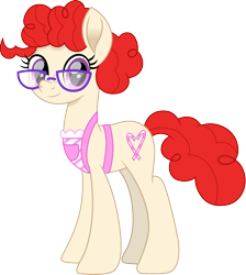 Size: 1344x1500 | Tagged: safe, artist:cloudyglow, character:twist, species:earth pony, species:pony, cloudyglowverse, alternate universe, apron, clothing, cloudyglow is trying to murder us, cute, female, glasses, looking at you, mare, movie accurate, older, older twist, simple background, solo, transparent background, twistabetes