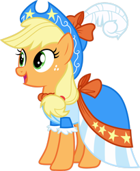 Size: 1280x1558 | Tagged: safe, artist:cloudyglow, character:applejack, species:earth pony, species:pony, episode:magical mystery cure, g4, my little pony: friendship is magic, clothing, coronation dress, cowboy hat, cute, dress, feather hat, female, freckles, hat, jackabetes, mare, simple background, solo, stetson, transparent background, vector