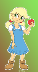 Size: 533x1000 | Tagged: safe, artist:empyu, character:applejack, my little pony:equestria girls, 30 minute art challenge, apple, female, food, freckles, fruit, solo, teenager, younger