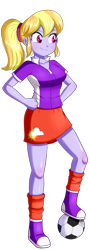 Size: 604x1696 | Tagged: safe, artist:the-butch-x, character:cloudy kicks, my little pony:equestria girls, background human, ball, clothing, cloudy kicks, female, football, jacket, raised leg, simple background, skirt, smiling, solo, sports, transparent background